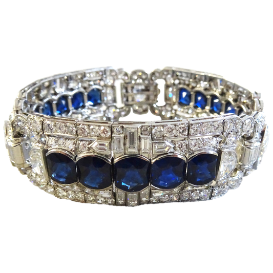 Art Deco Platinum Unheated Sapphire & Diamond Bracelet front