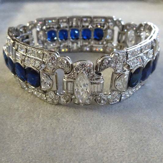 Art Deco Platinum Unheated Sapphire & Diamond Bracelet side