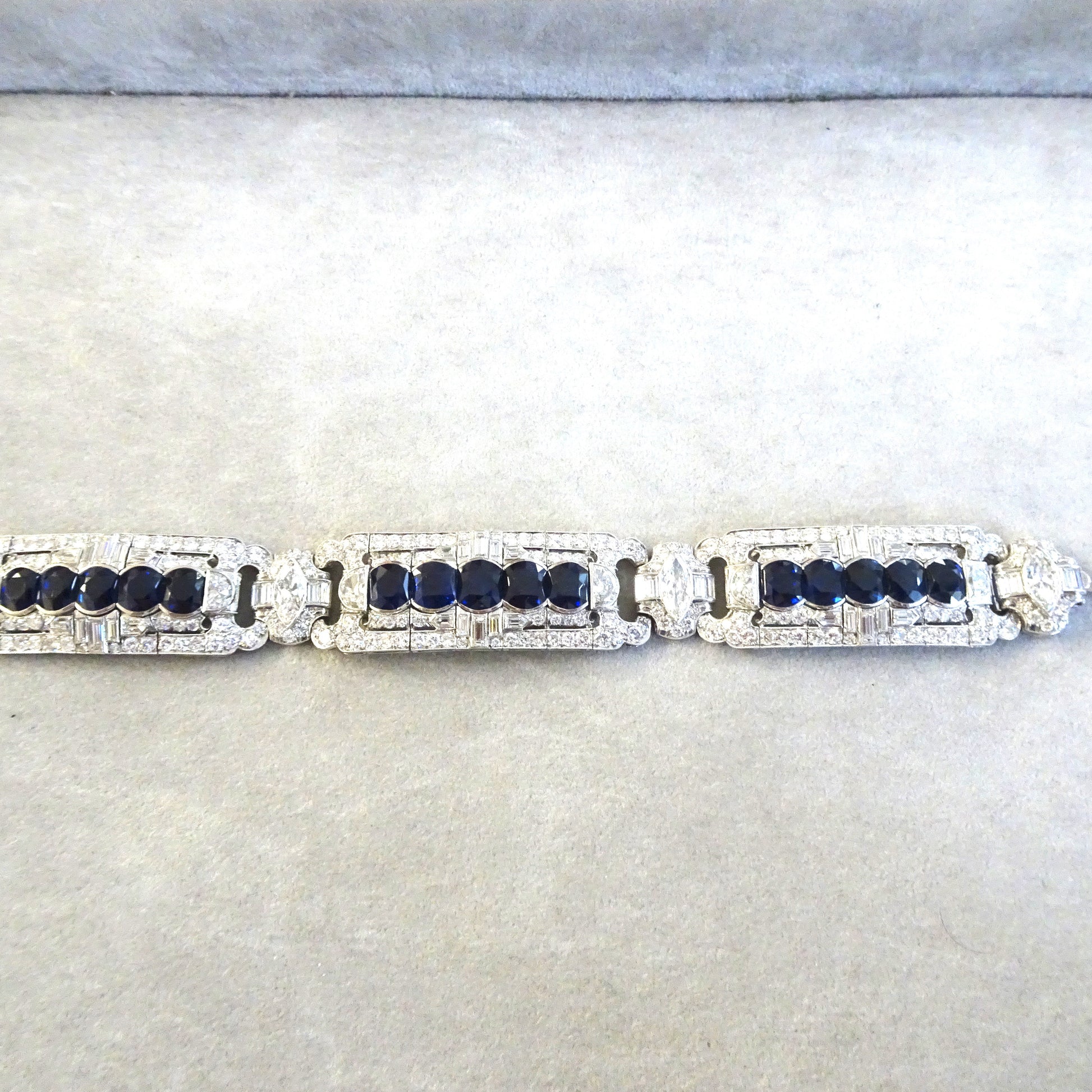 Art Deco Platinum Unheated Sapphire & Diamond Bracelet front