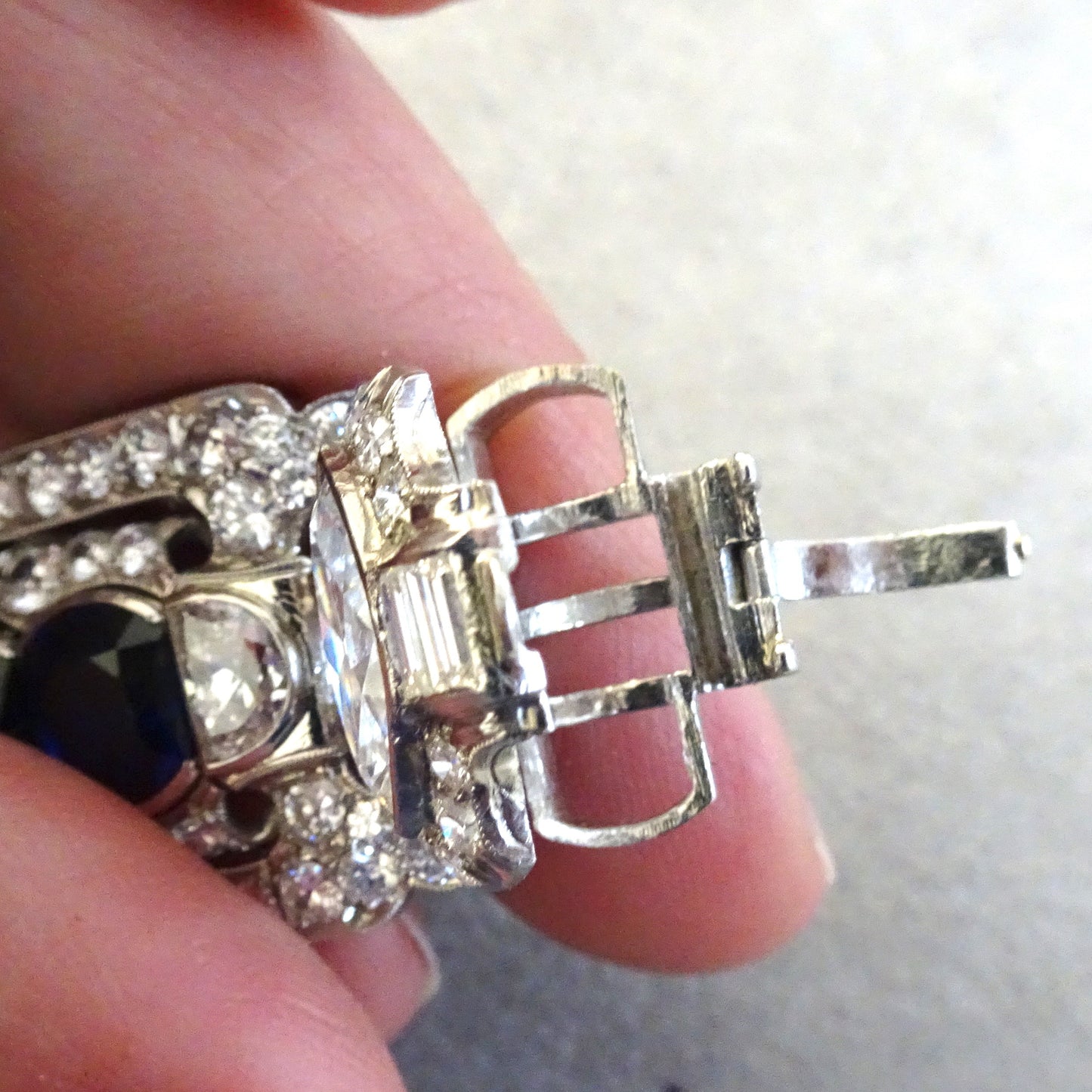 Art Deco Platinum Unheated Sapphire & Diamond Bracelet clasp
