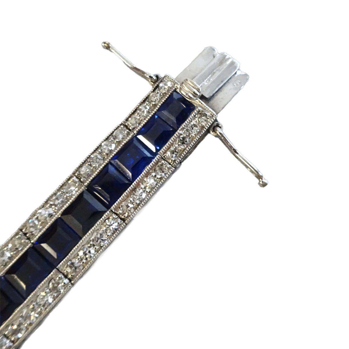 Edwardian Platinum Sapphire & Diamond Bracelet close-up of clasp