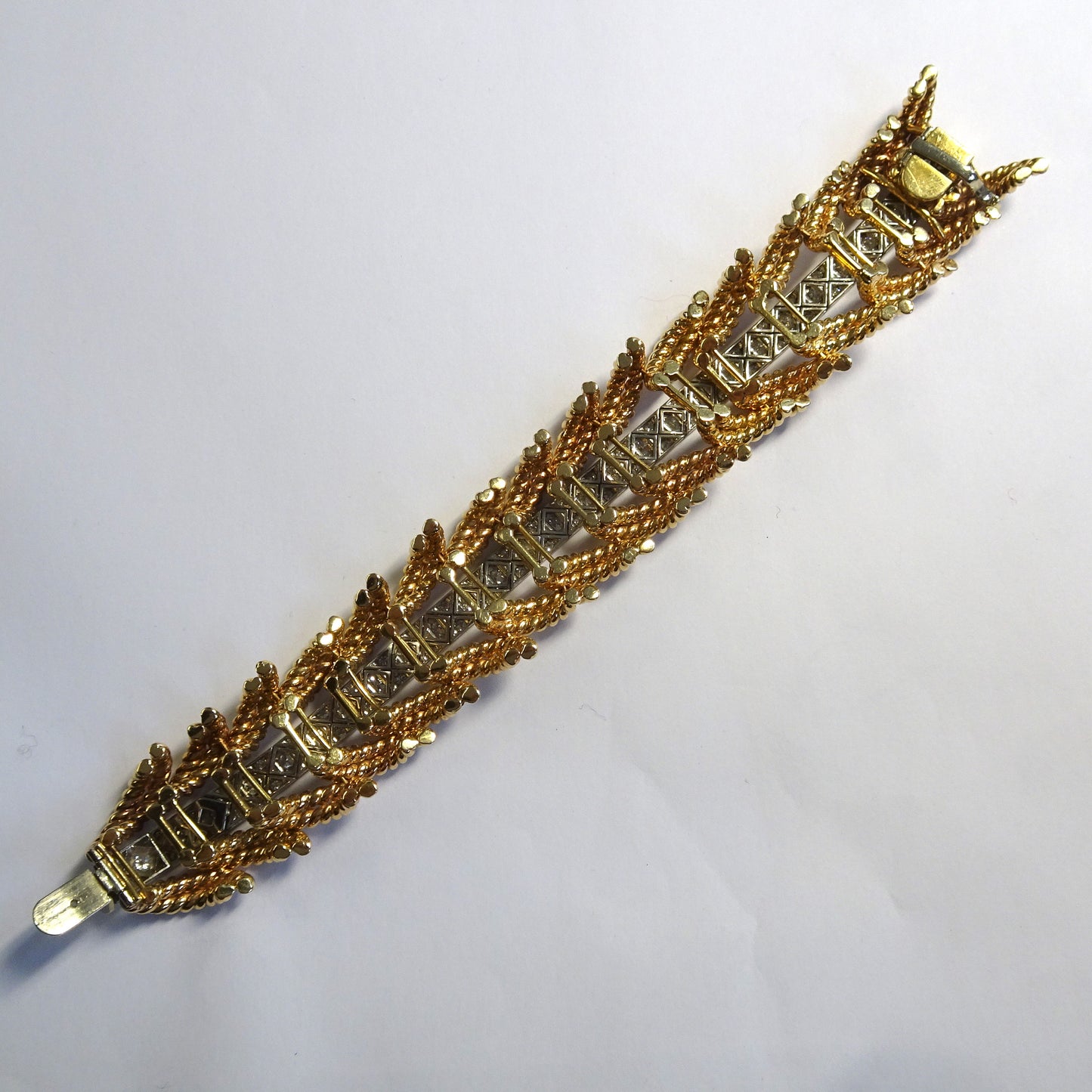 Fulco Di Verdura 1940s 18KT Yellow Gold & Platinum Diamond Bracelet back