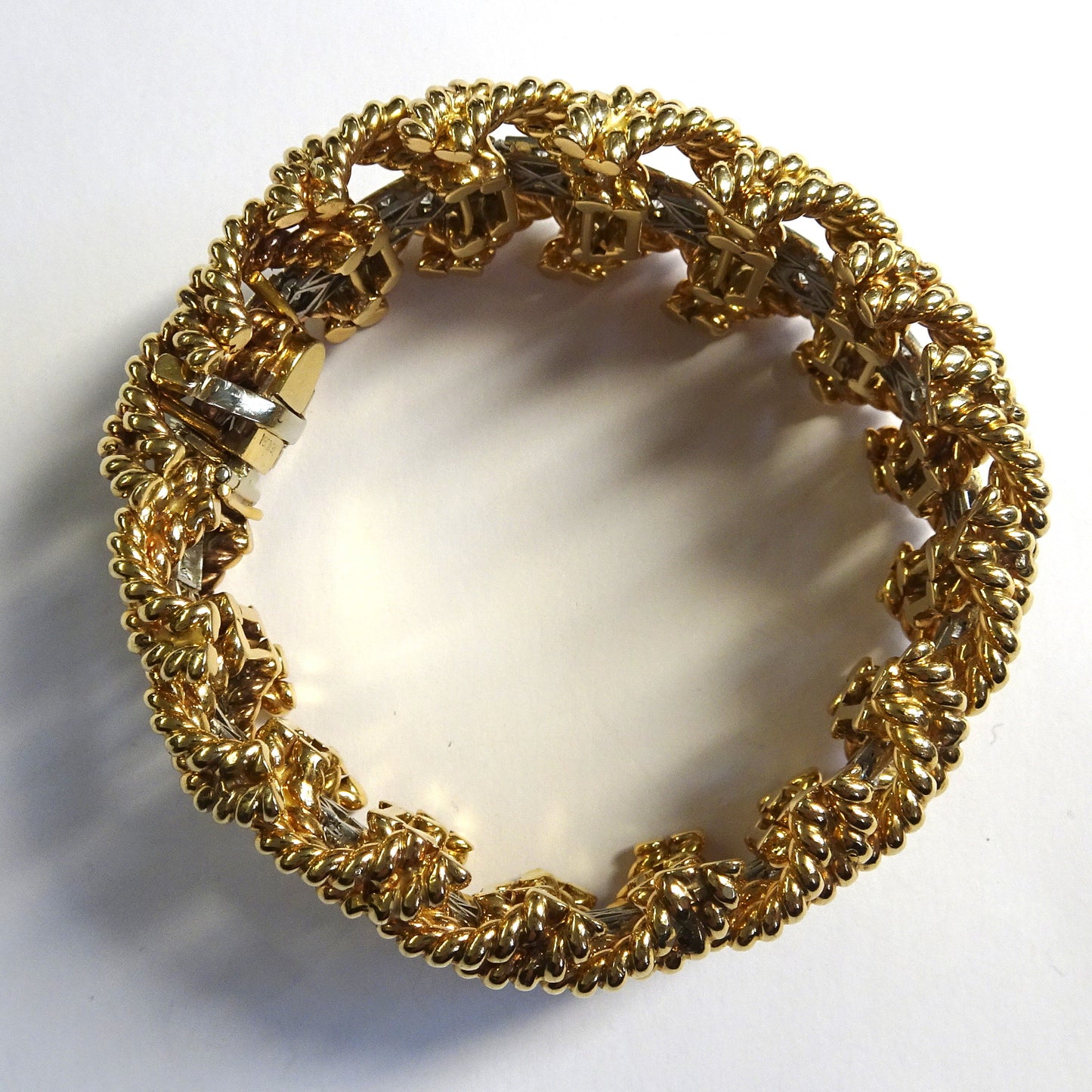 Fulco Di Verdura 1940s 18KT Yellow Gold & Platinum Diamond Bracelet top