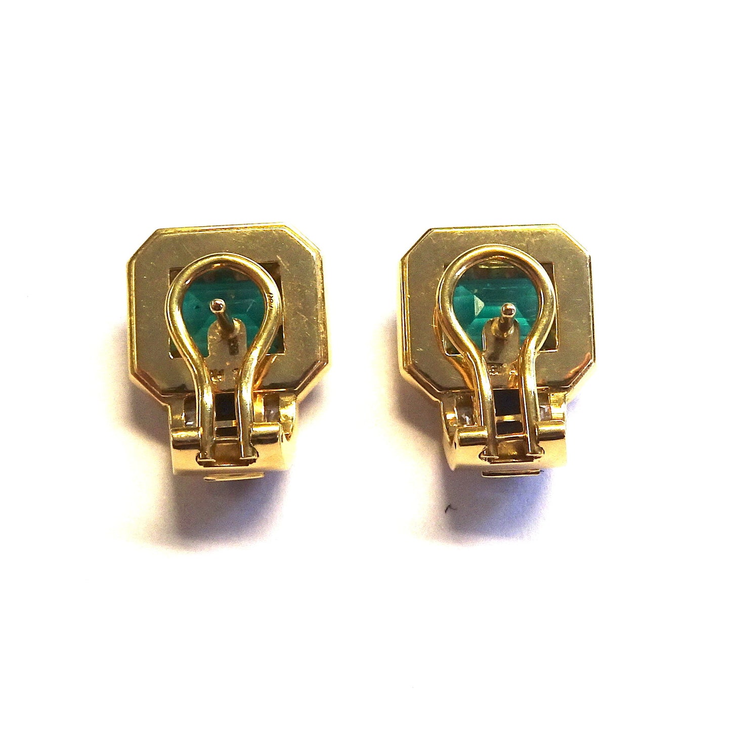 A. Hörner 1980s 18KT Yellow Gold Emerald, Diamond & Sapphire Earrings back