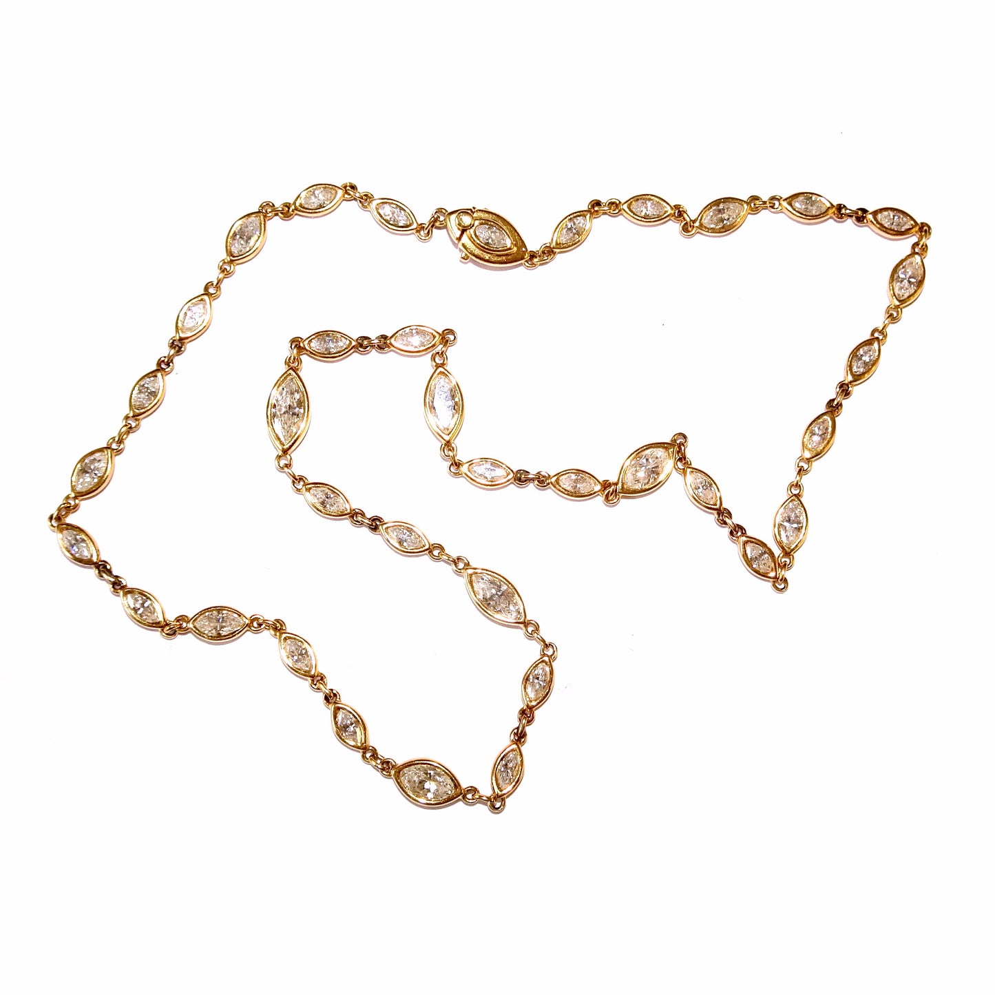 Post-1980s 18KT Yellow Gold Marquise Diamond Necklace front