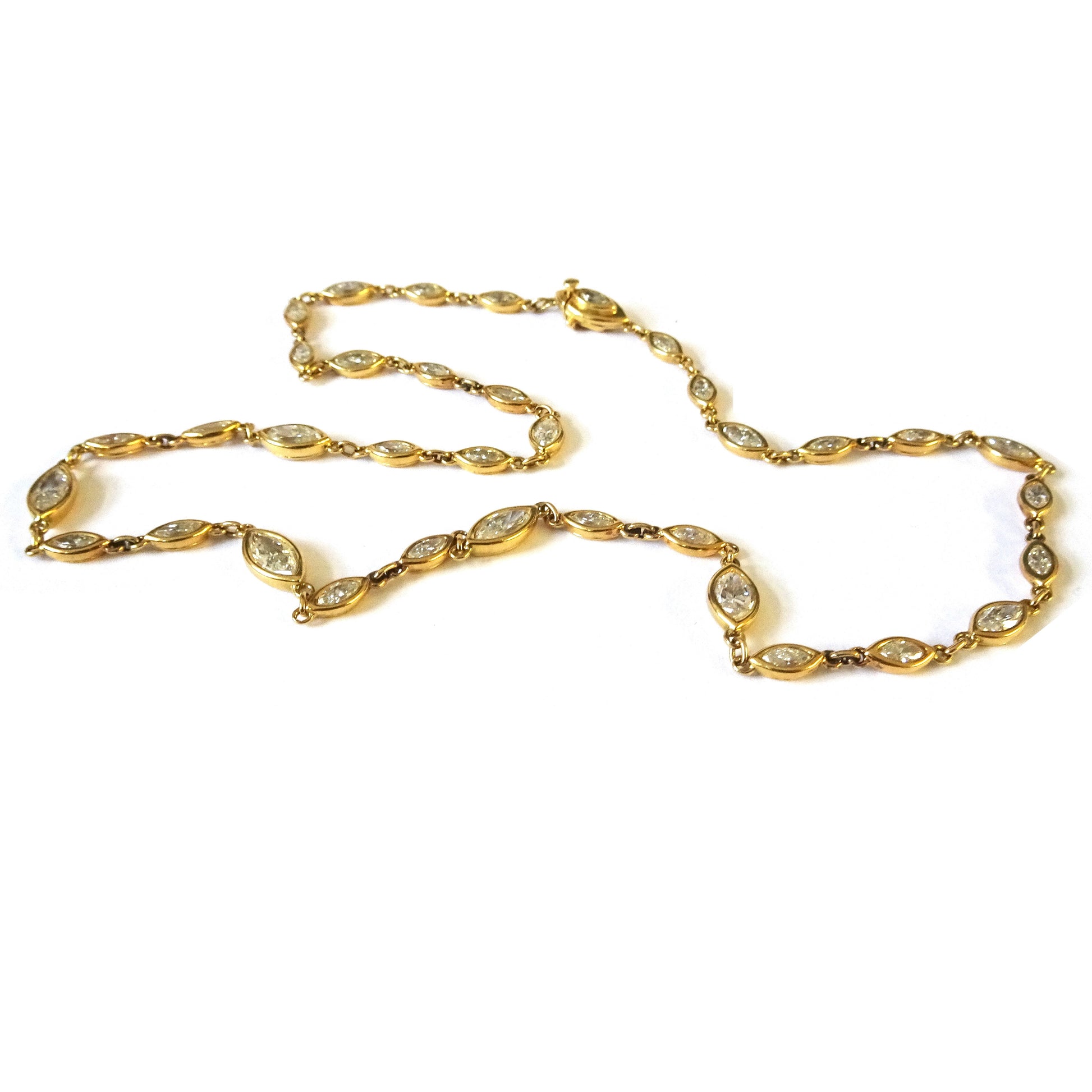 Post-1980s 18KT Yellow Gold Marquise Diamond Necklace front