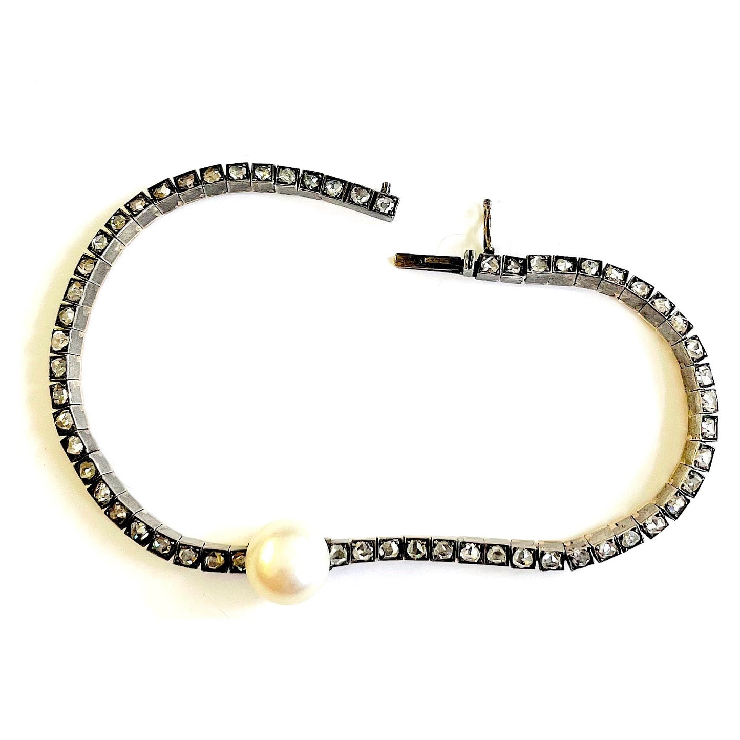 Victorian Silver Natural Pearl & Diamond Bracelet top