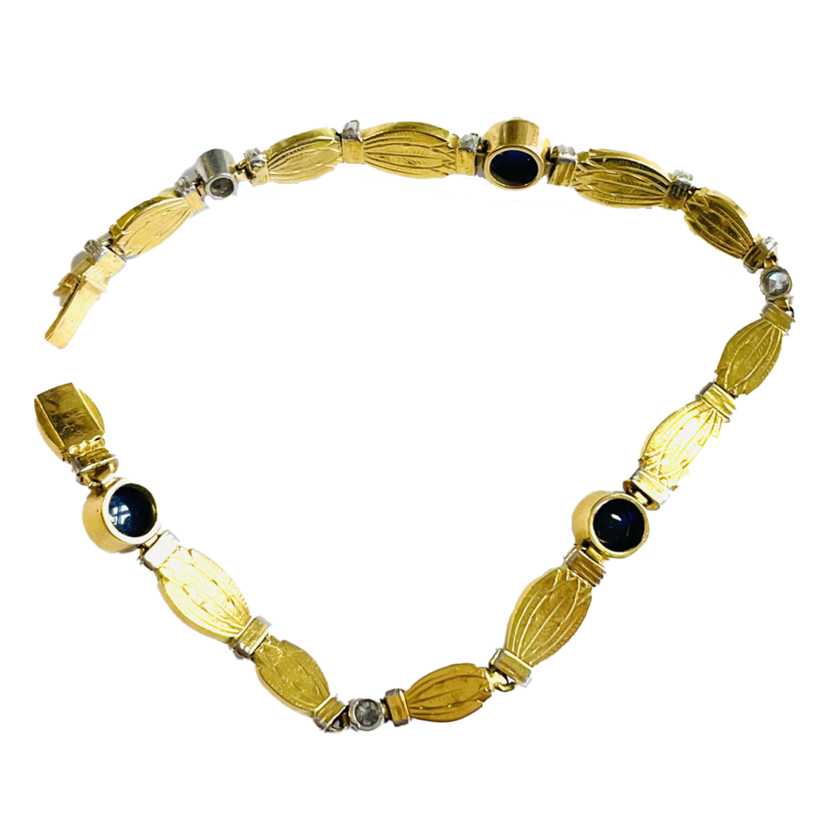 Art Nouveau Platinum & 18KT Yellow Gold Sapphire & Diamond Lotus Flower Bracelet back