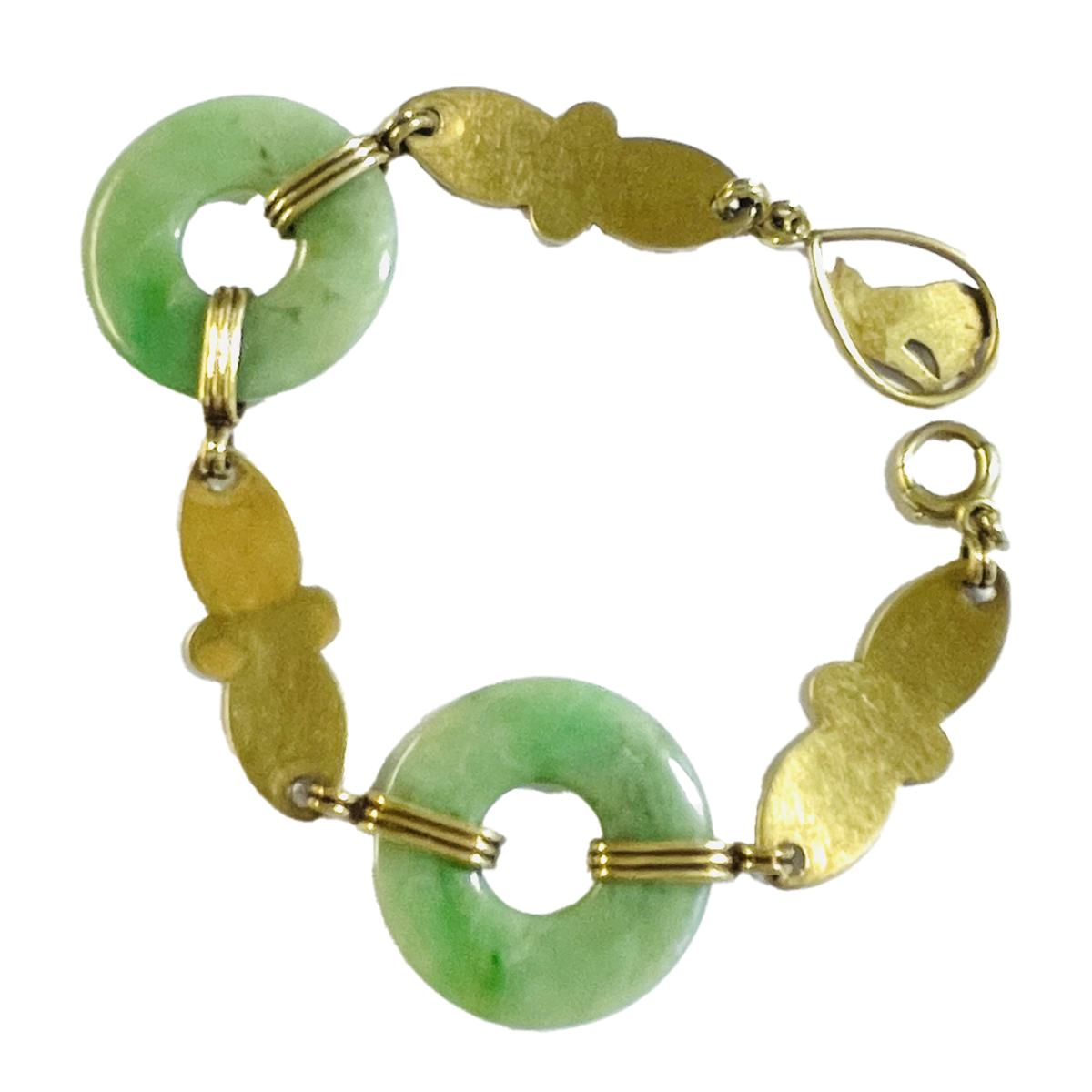 Art Nouveau 14KT Yellow Gold Jadeite & Enamel Bracelet back