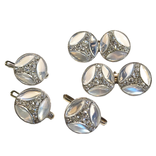 Chaumet Art Deco Platinum Moonstone & Diamond Cufflinks front