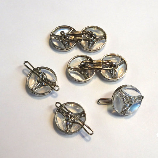 Chaumet Art Deco Platinum Moonstone & Diamond Cufflinks back