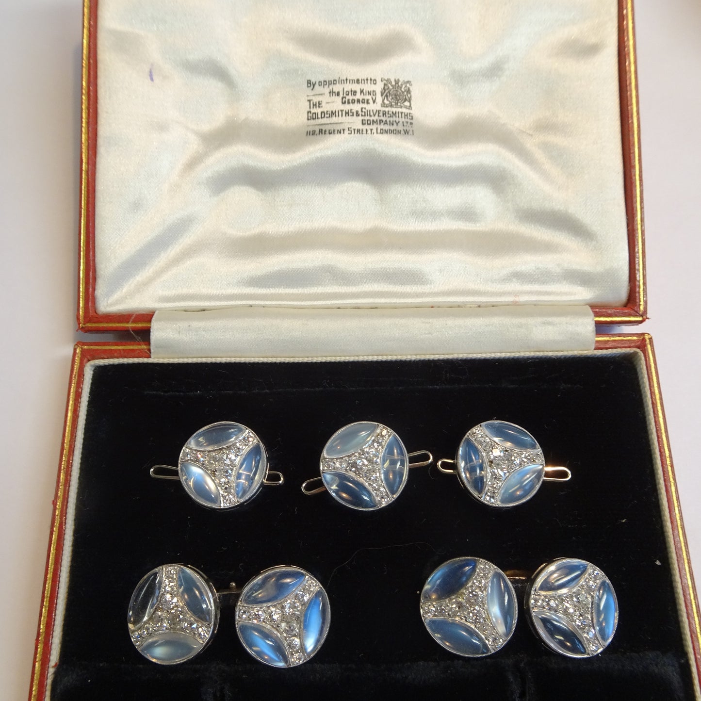 Chaumet Art Deco Platinum Moonstone & Diamond Cufflinks in original box