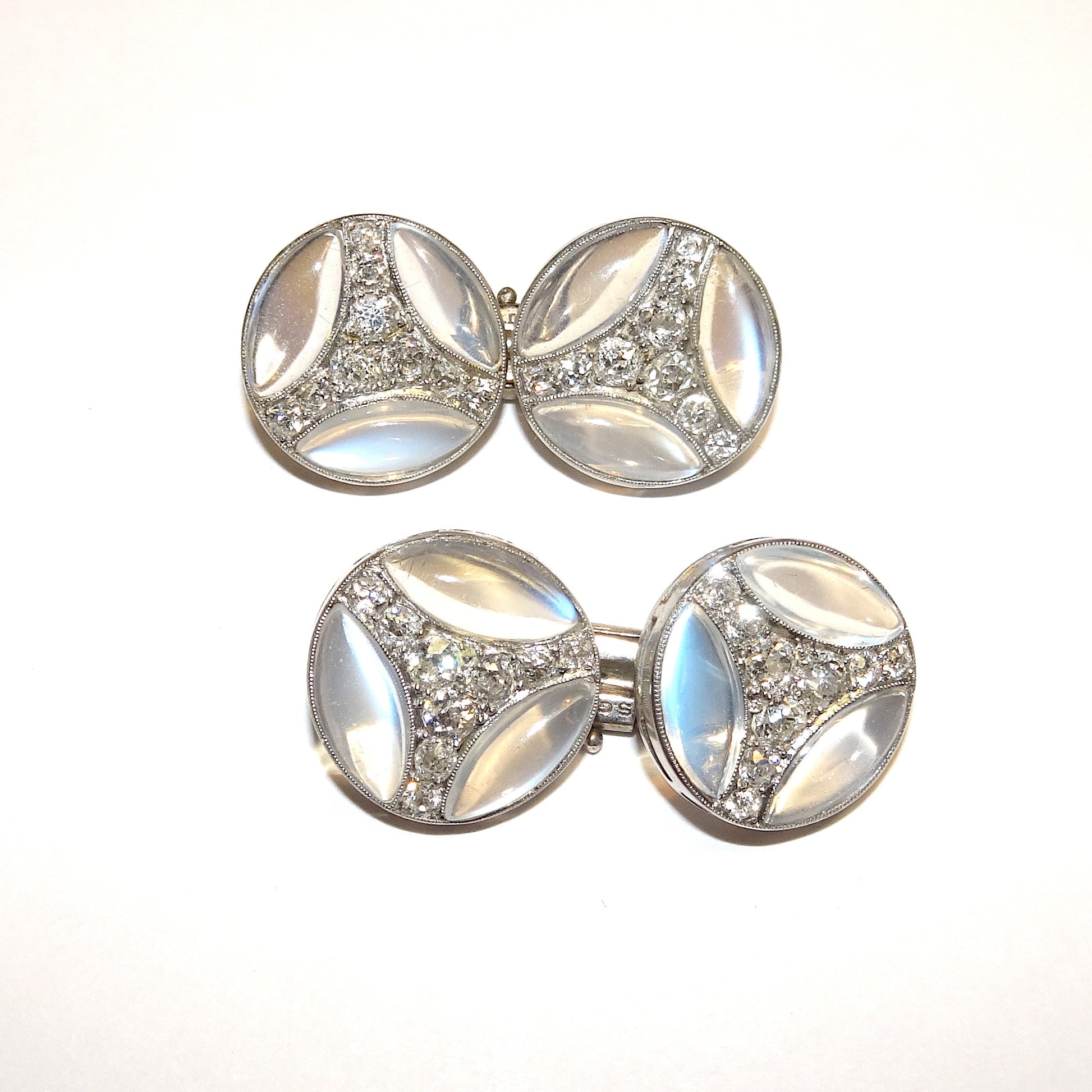 Chaumet Art Deco Platinum Moonstone & Diamond Cufflinks front
