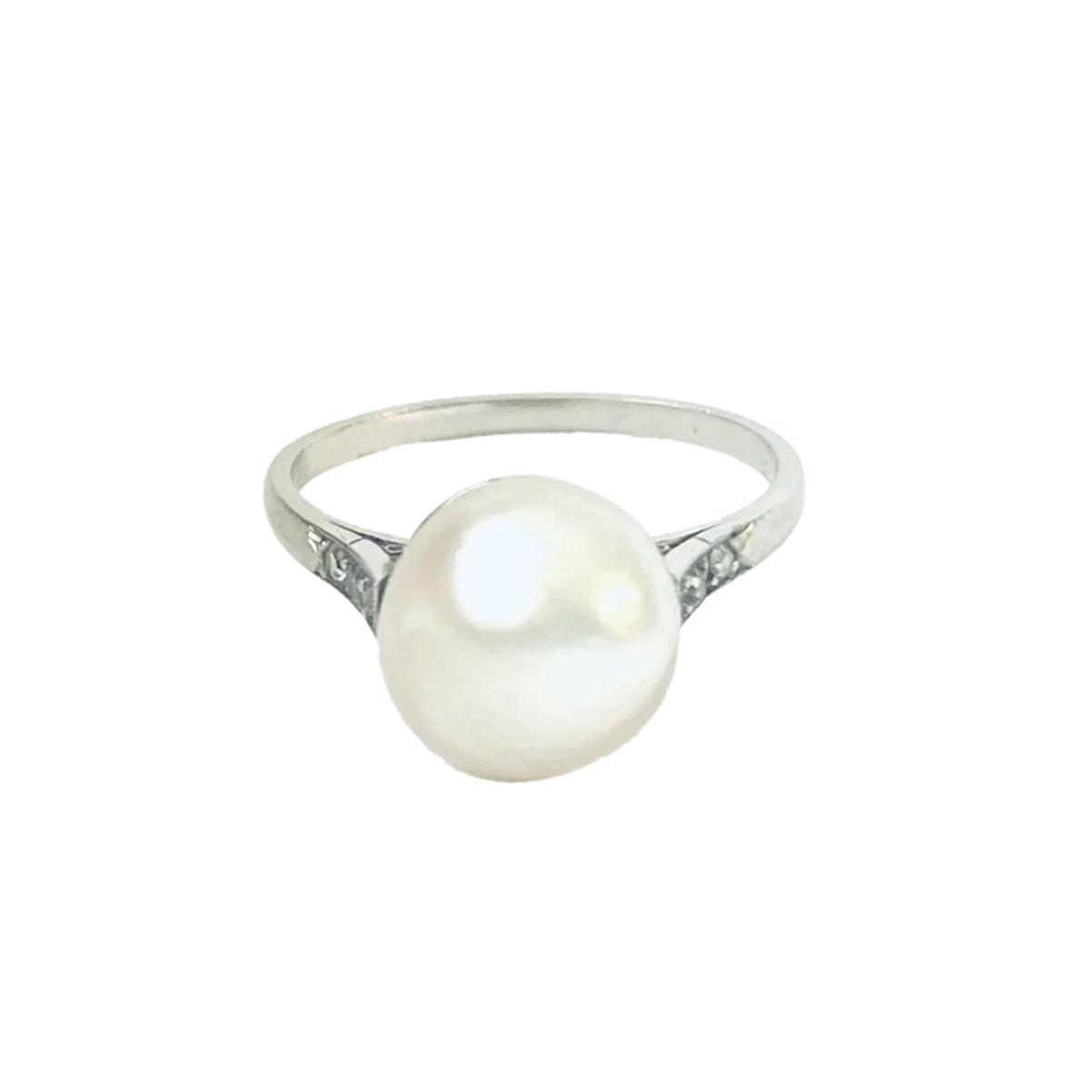 French Edwardian Platinum Natural Pearl & Diamond Ring front