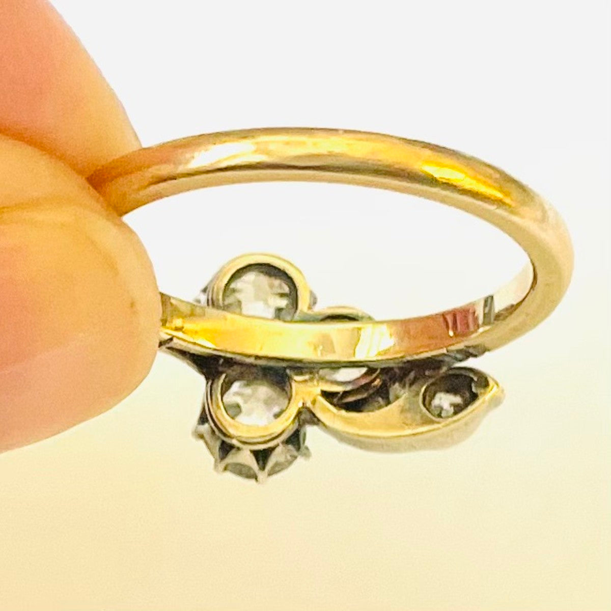 Victorian Silver & 18KT Yellow Gold Diamond Ring back