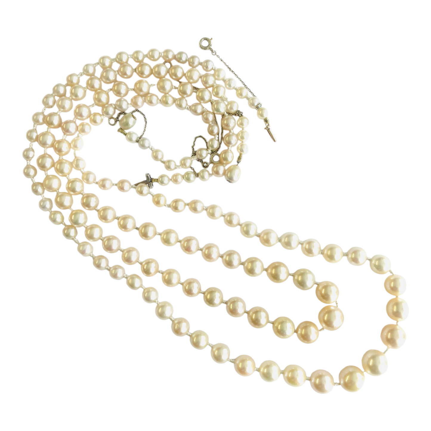 1930s Platinum Natural Pearl Necklace Set front