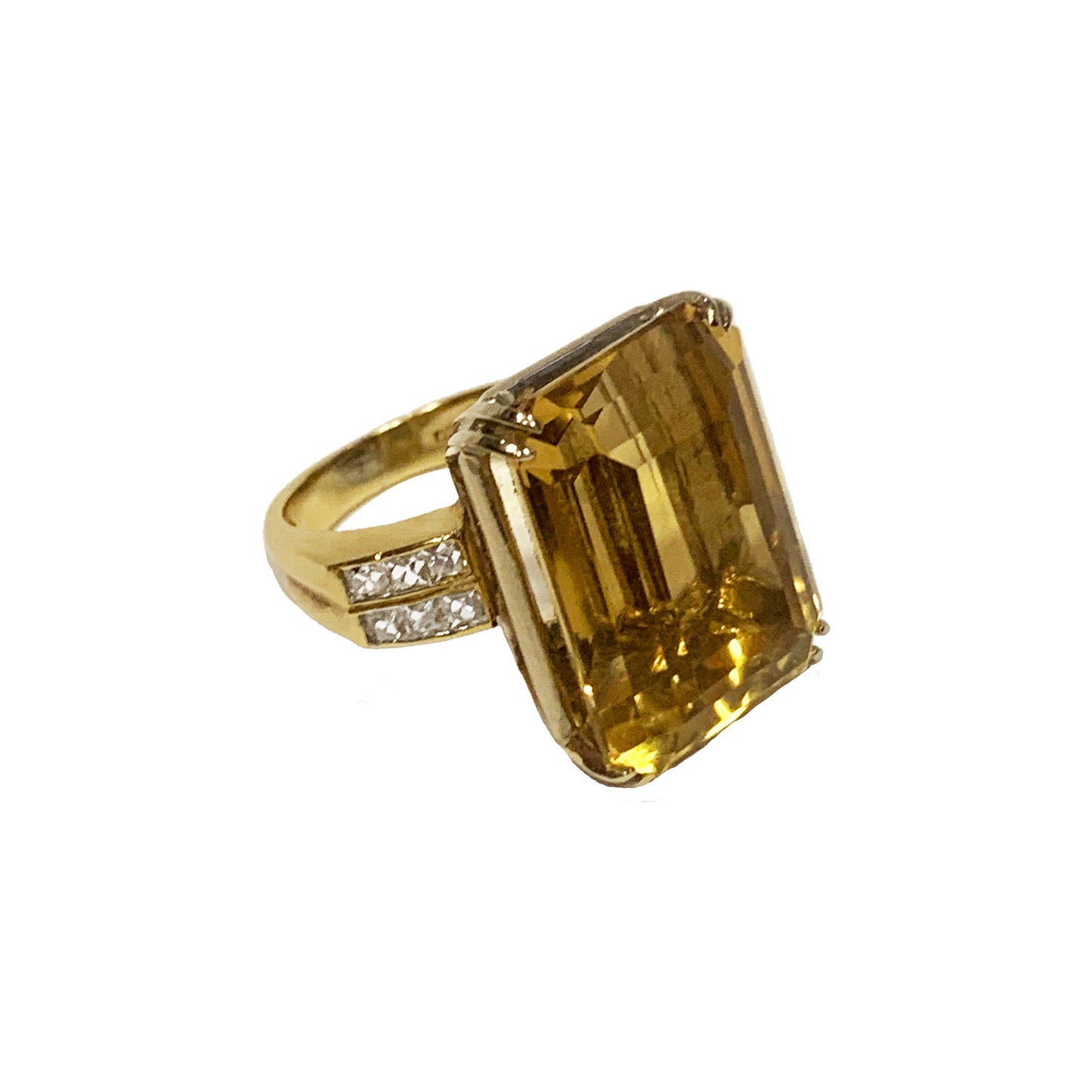 1940s 18KT Yellow Gold Citrine & Diamond Cocktail Ring front side