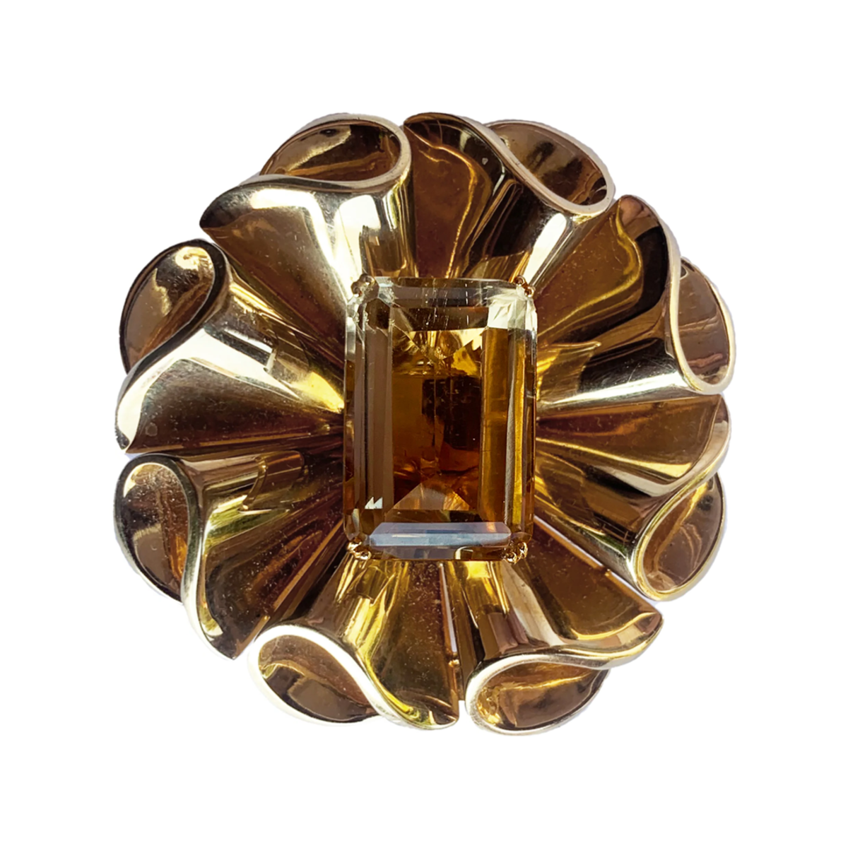 1940s 18KT Yellow Gold Citrine Brooch front