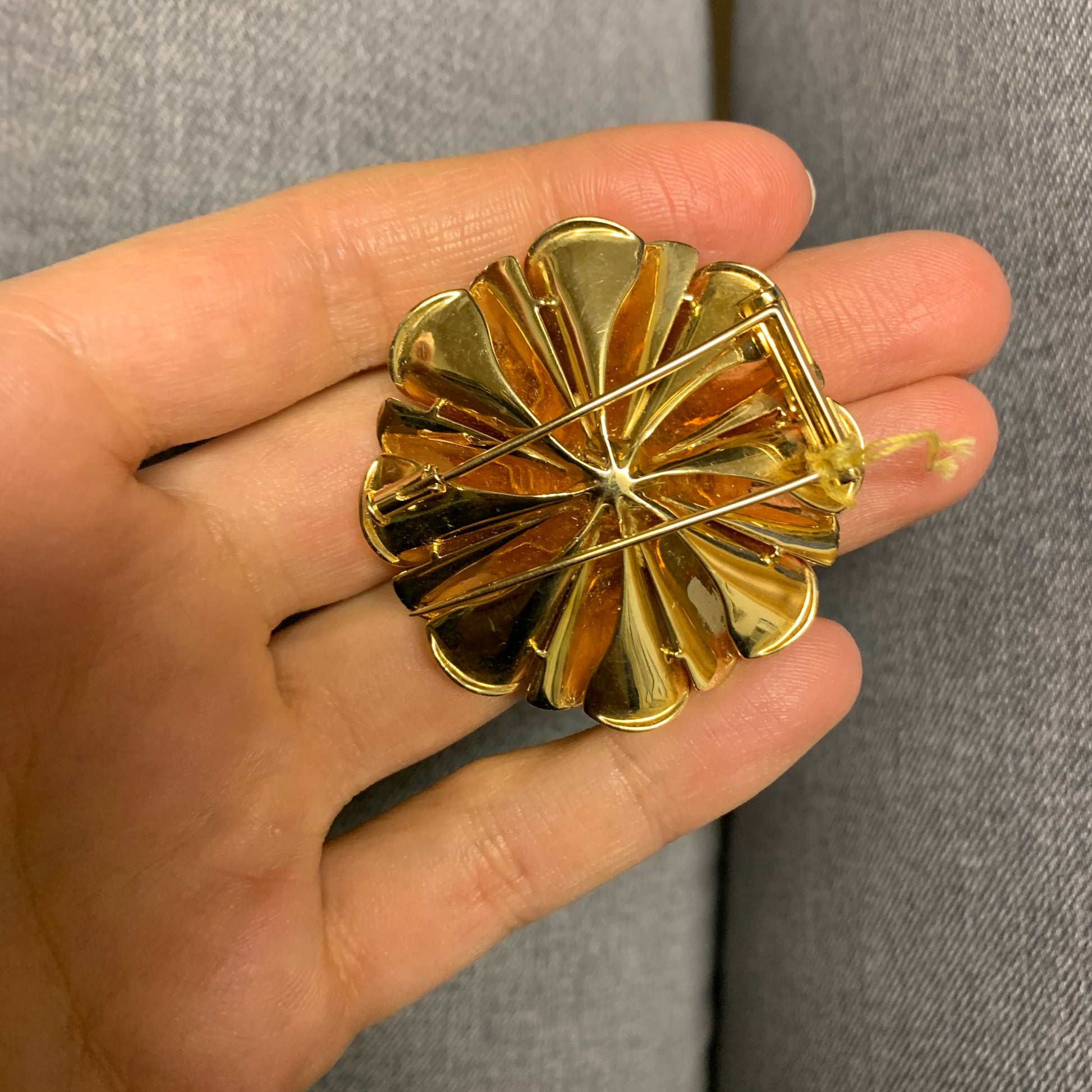 1940s 18KT Yellow Gold Citrine Brooch back