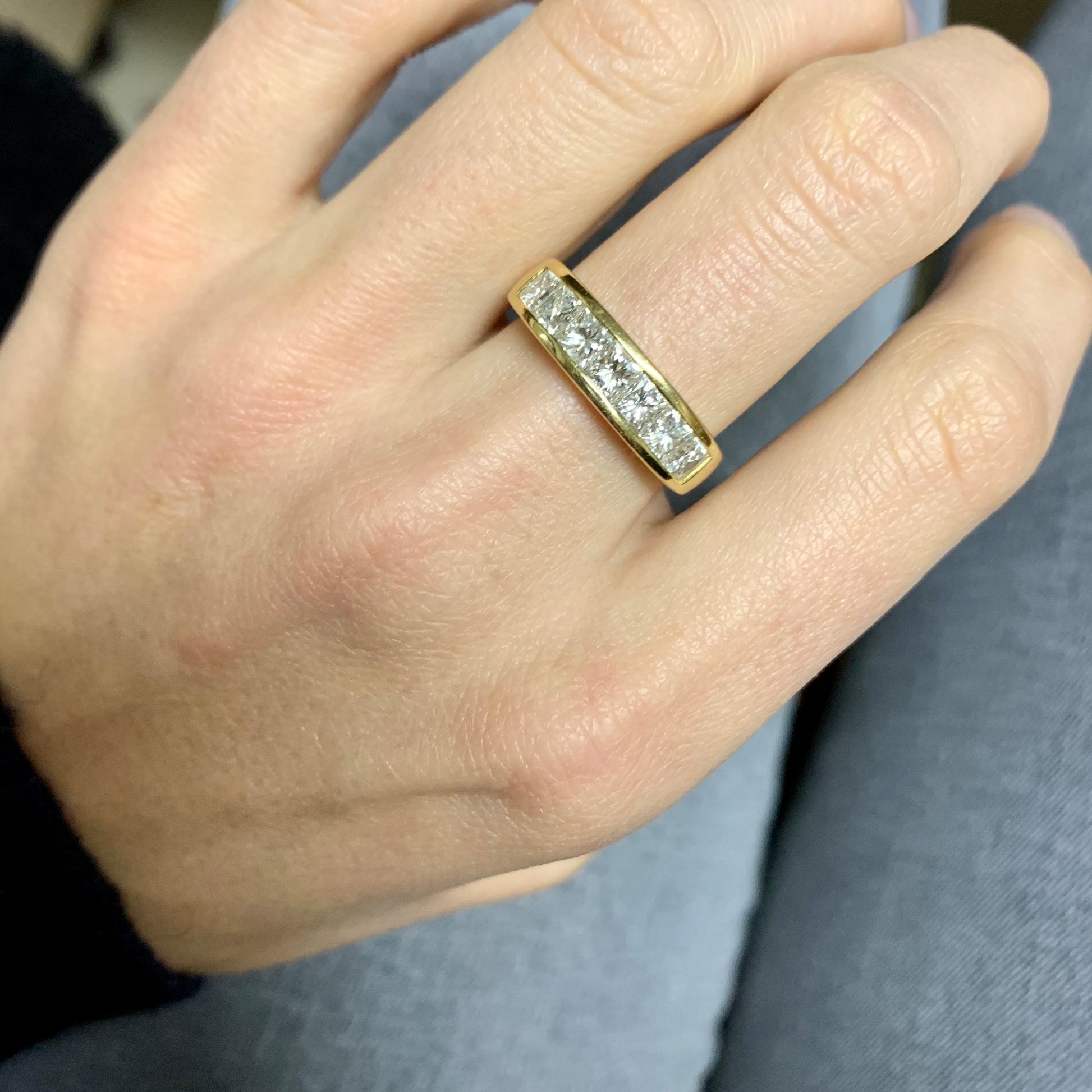 1980s 18KT Yellow Gold Diamond Ring on finger