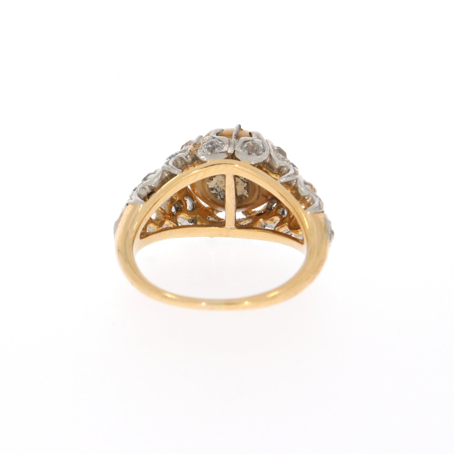 Edwardian Platinum & 18KT Yellow Gold Natural Pearl & Diamond Ring back