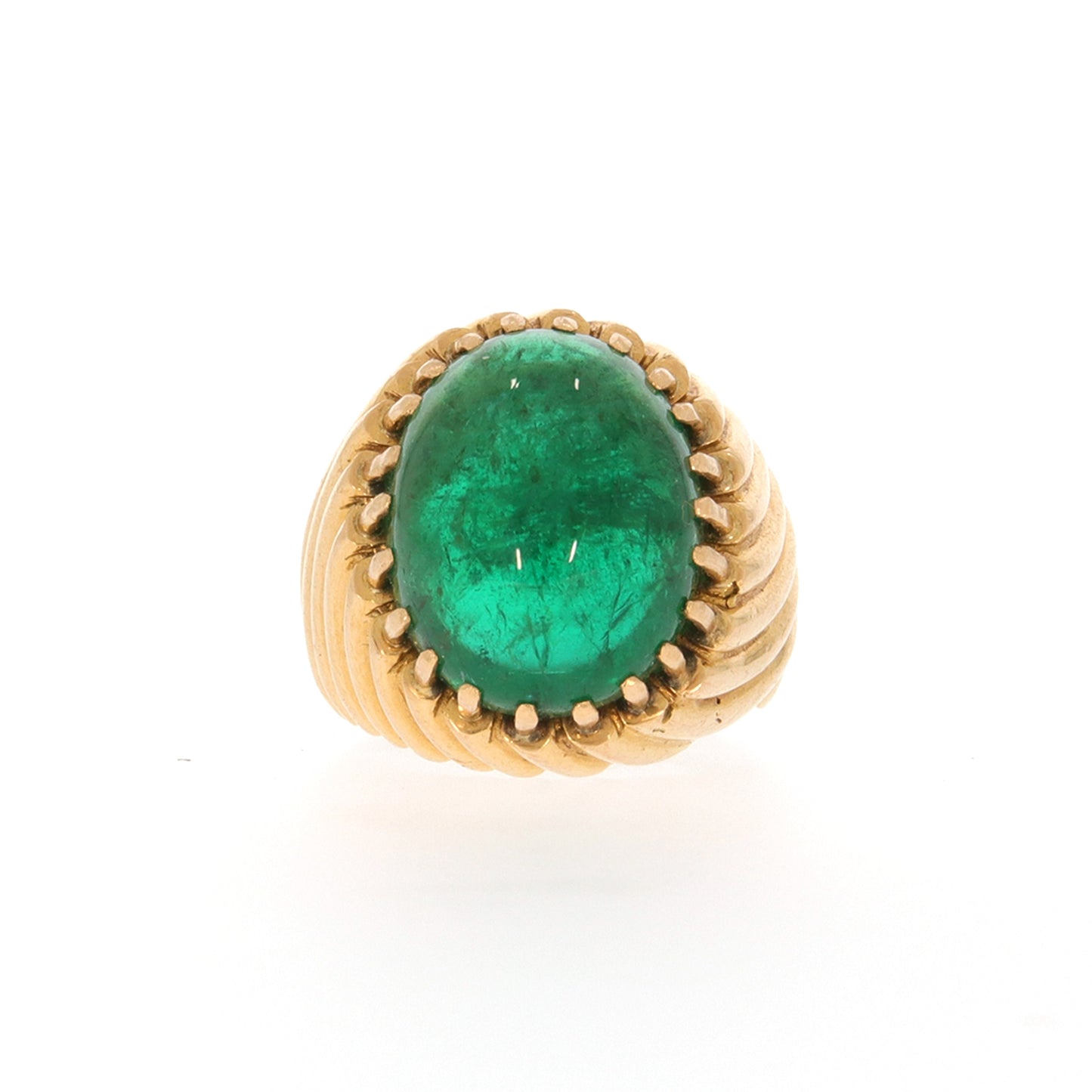 French 1950s 18KT Yellow Gold Emerald Ring front