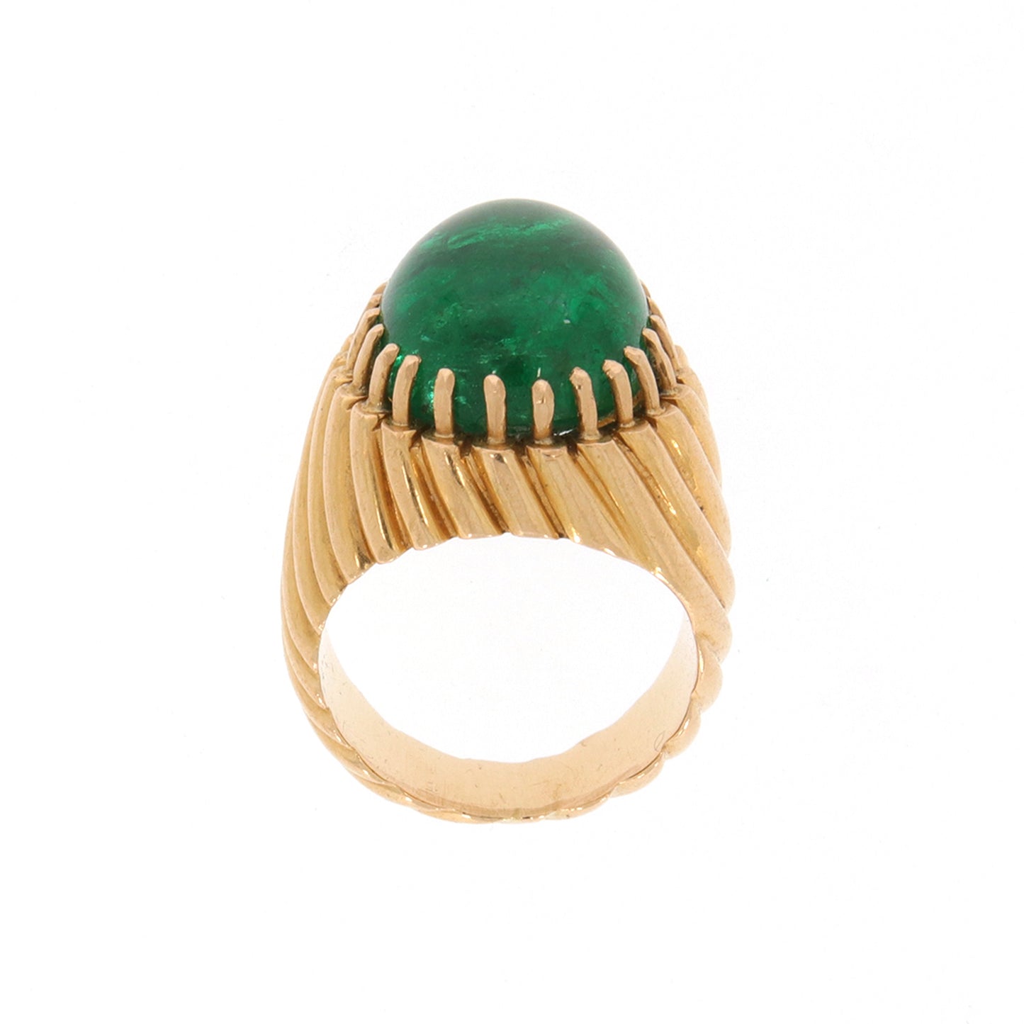 French 1950s 18KT Yellow Gold Emerald Ring profile