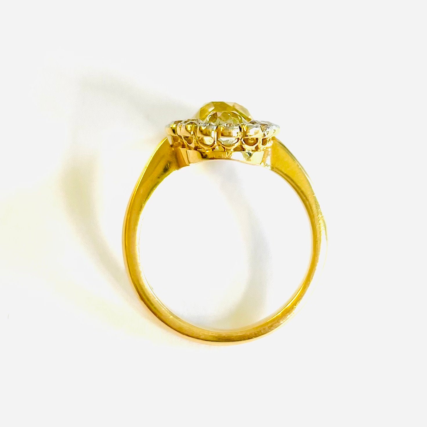 1960s Platinum & 18KT Yellow Gold Diamond Ring top