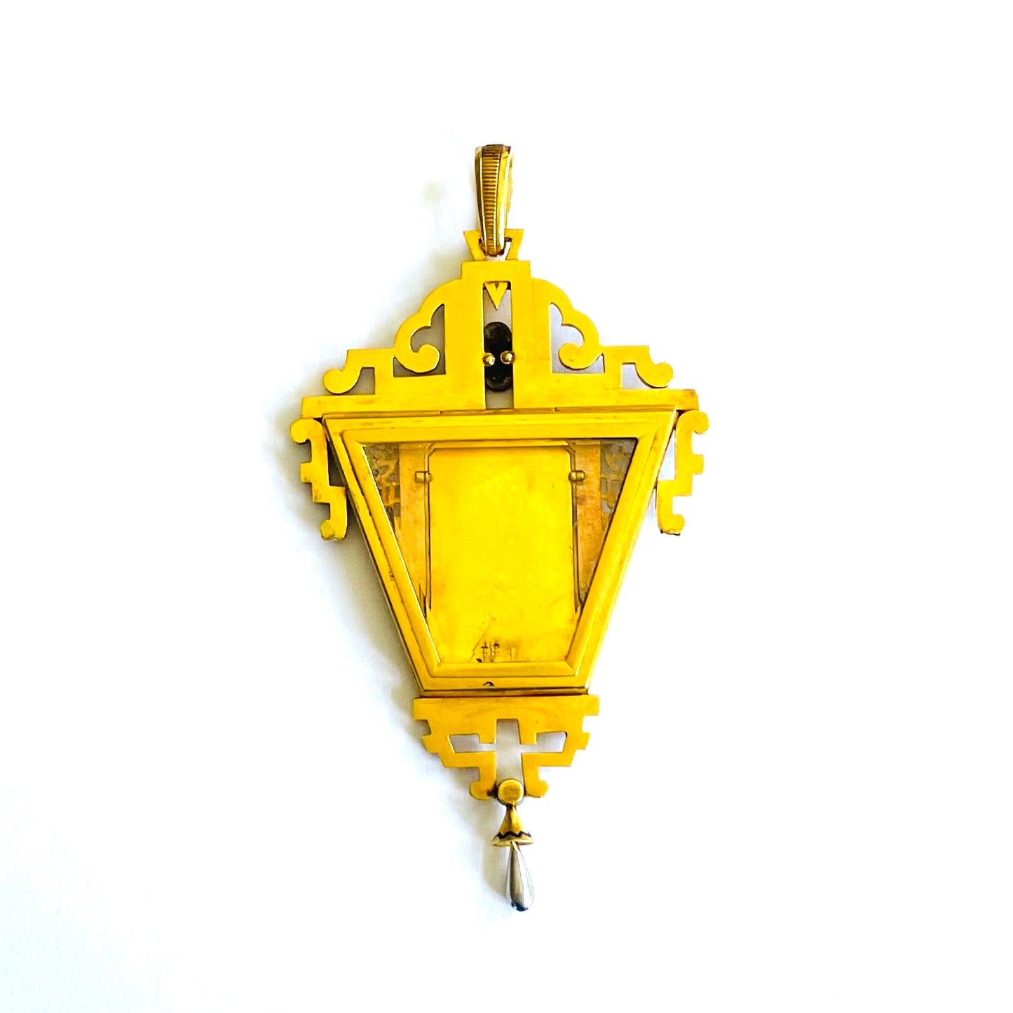 Art Nouveau 18KT Yellow Gold Enamel & Diamond Locket Pendant back