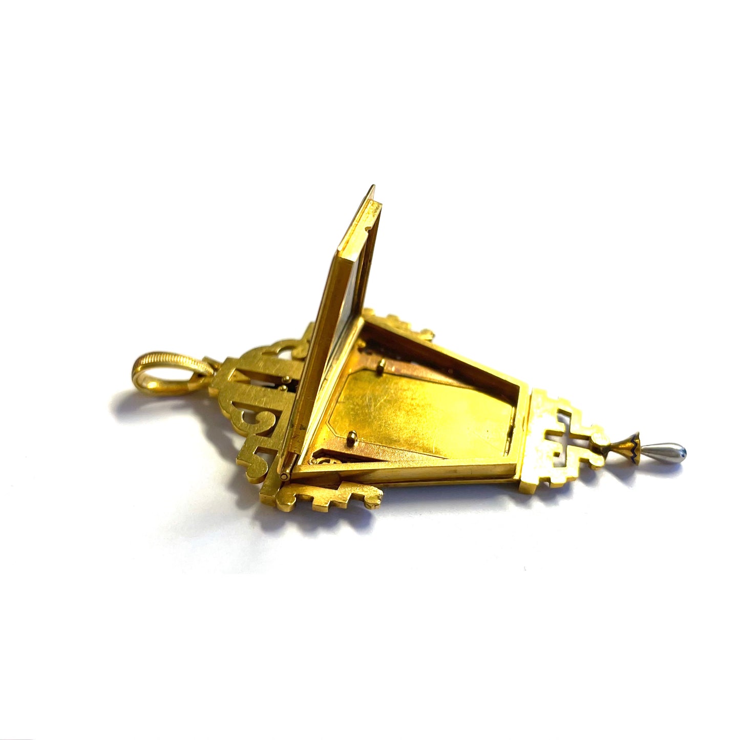 Art Nouveau 18KT Yellow Gold Enamel & Diamond Locket Pendant side