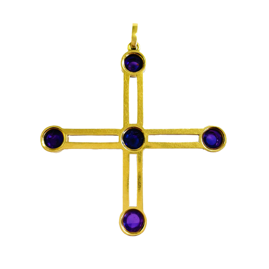 Victorian 18KT Yellow Gold Amethyst & Enamel Cross Pendant back