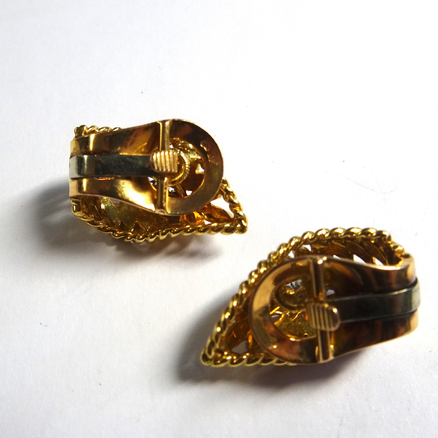 Pery Fils French 1950s 18KT Yellow Gold Diamond Earrings back