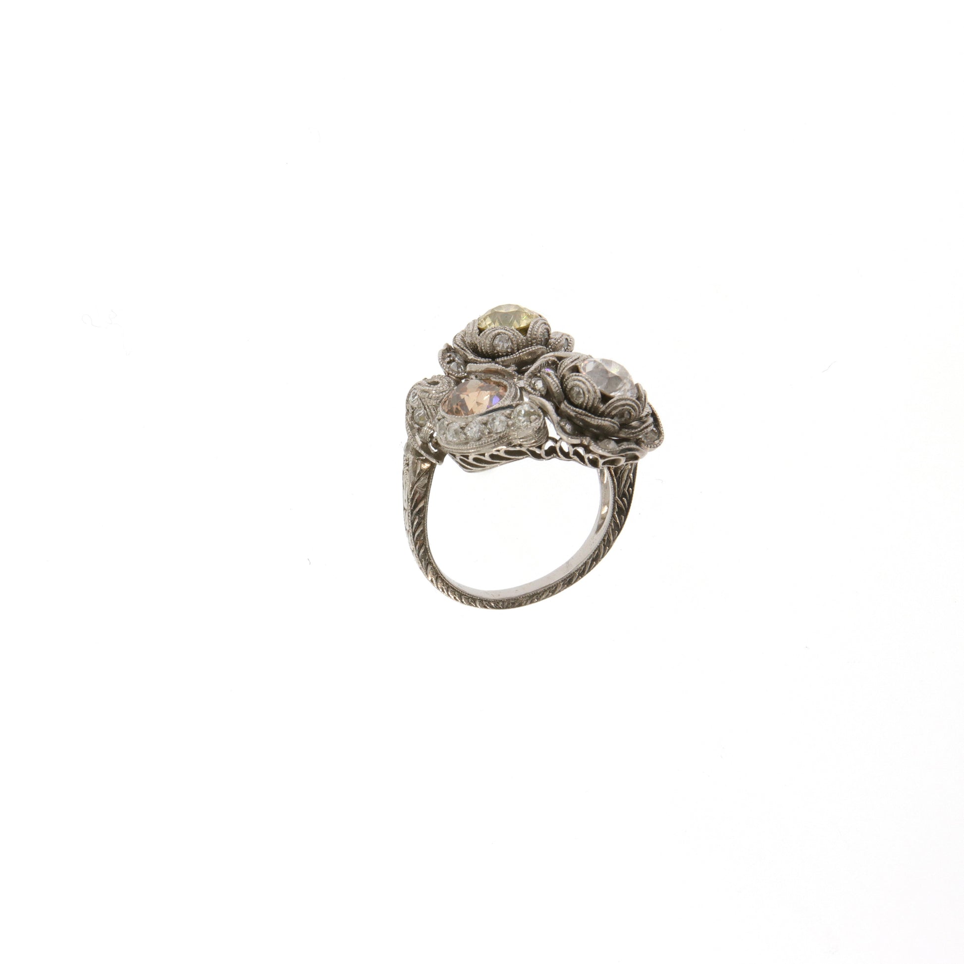 French Edwardian Platinum Diamond Ring profile