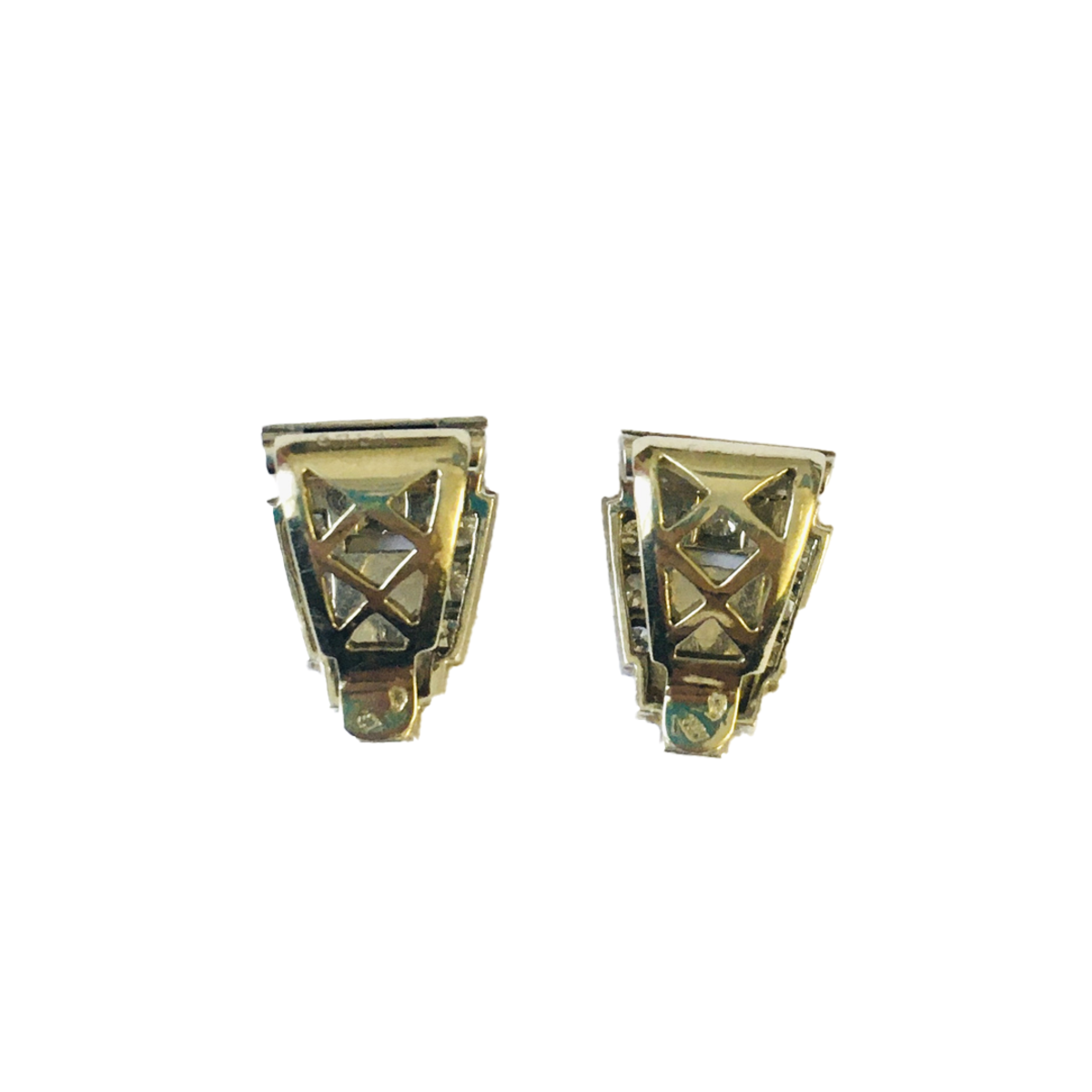 French 1930s Platinum & 18KT Yellow Gold Diamond Earrings back