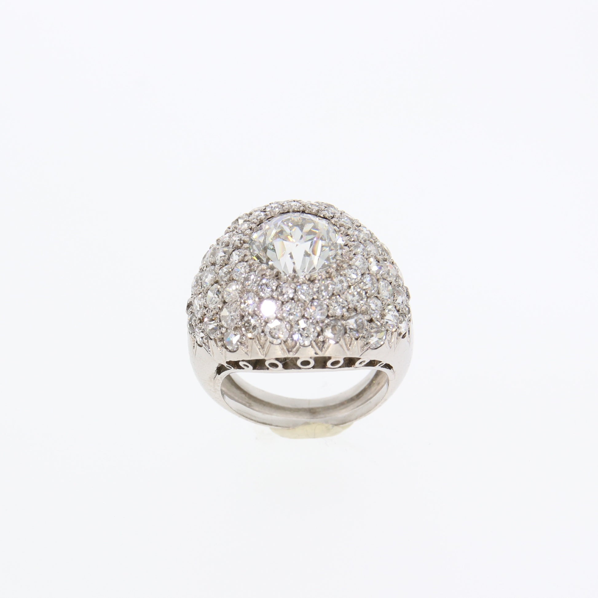 French 1930s Platinum Diamond Bombé Ring top