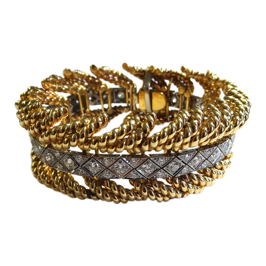 Fulco Di Verdura 1940s 18KT Yellow Gold & Platinum Diamond Bracelet front