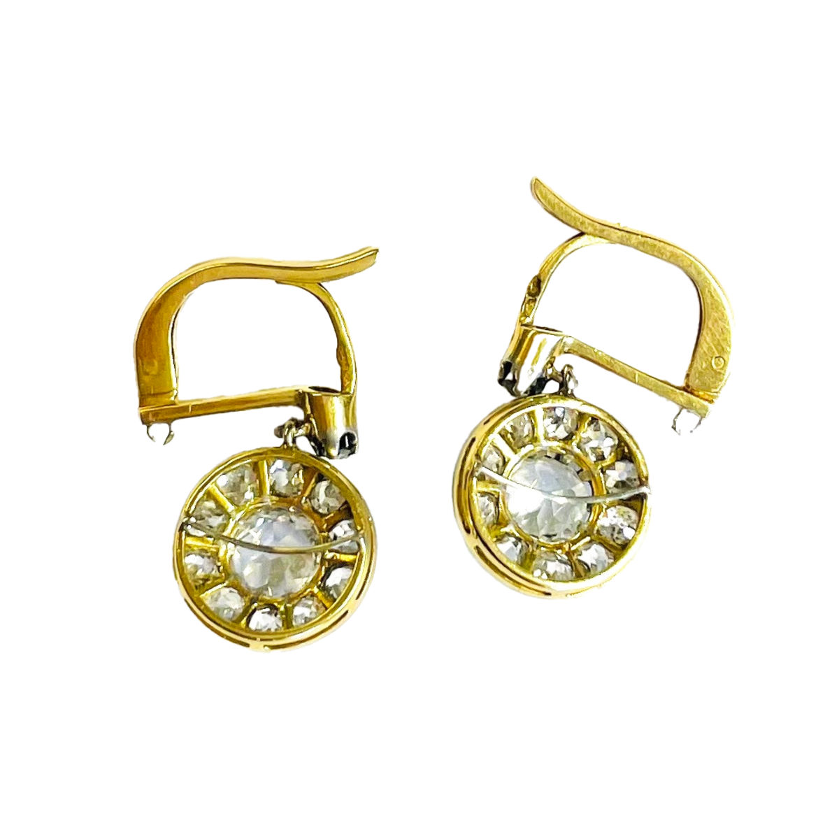 Edwardian Platinum & 18KT Yellow Gold Diamond Earrings back