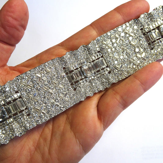 Cartier Paris French Art Deco Platinum Diamond Bracelet in hand