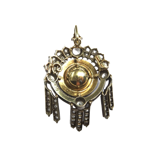 Victorian Silver & 18KT Yellow Gold Diamond Pendant back