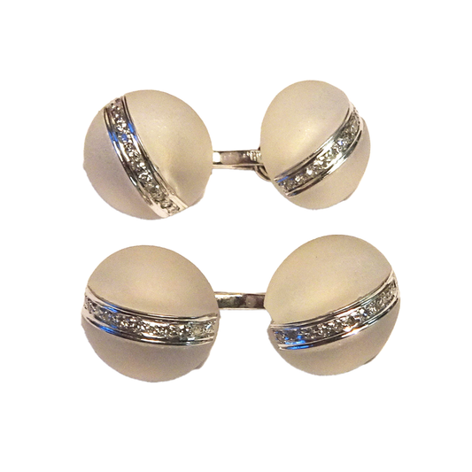 Art Deco Platinum Rock Crystal & Diamond Cufflinks front