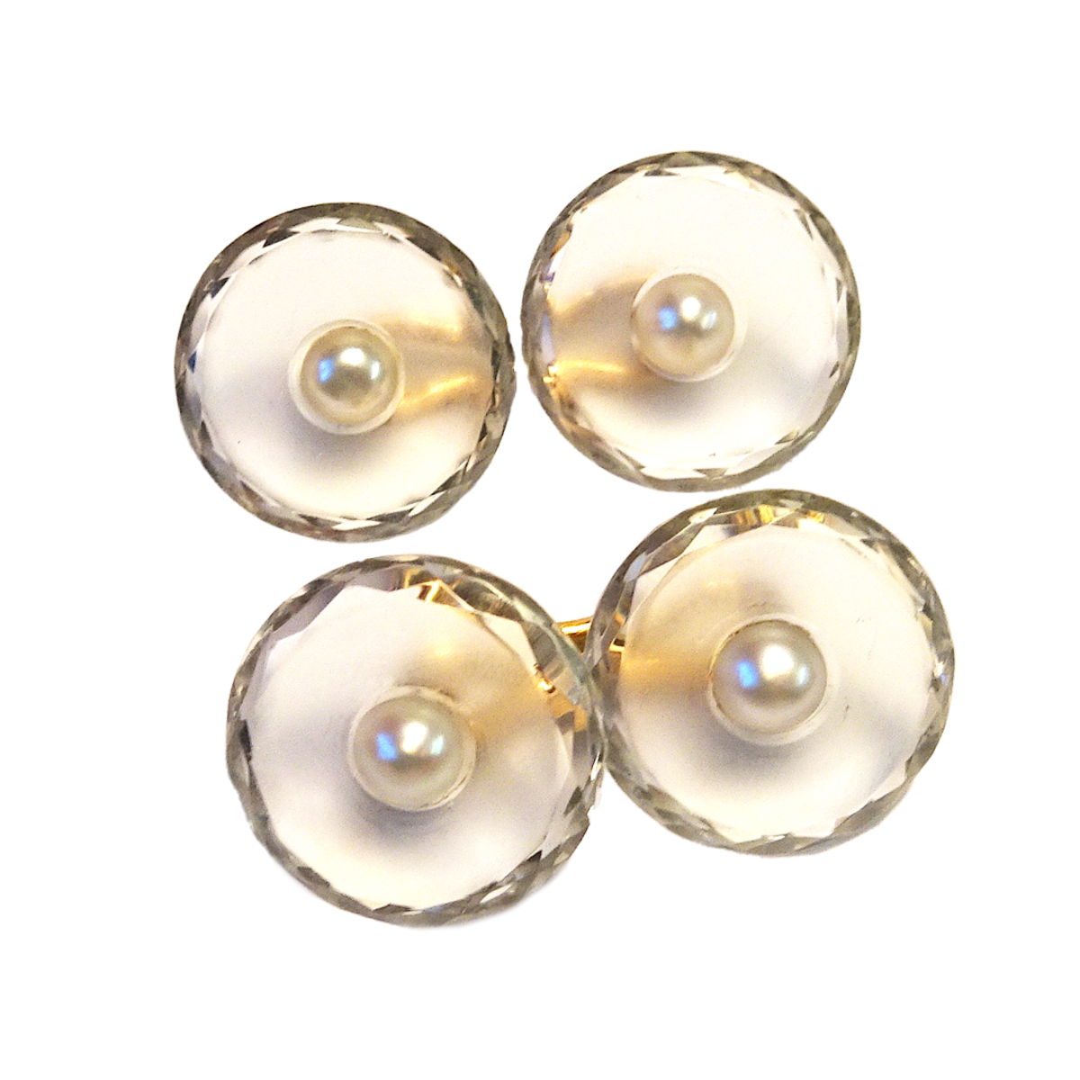 Art Deco 18KT Yellow Gold Rock Crystal & Natural Pearl Cufflinks front