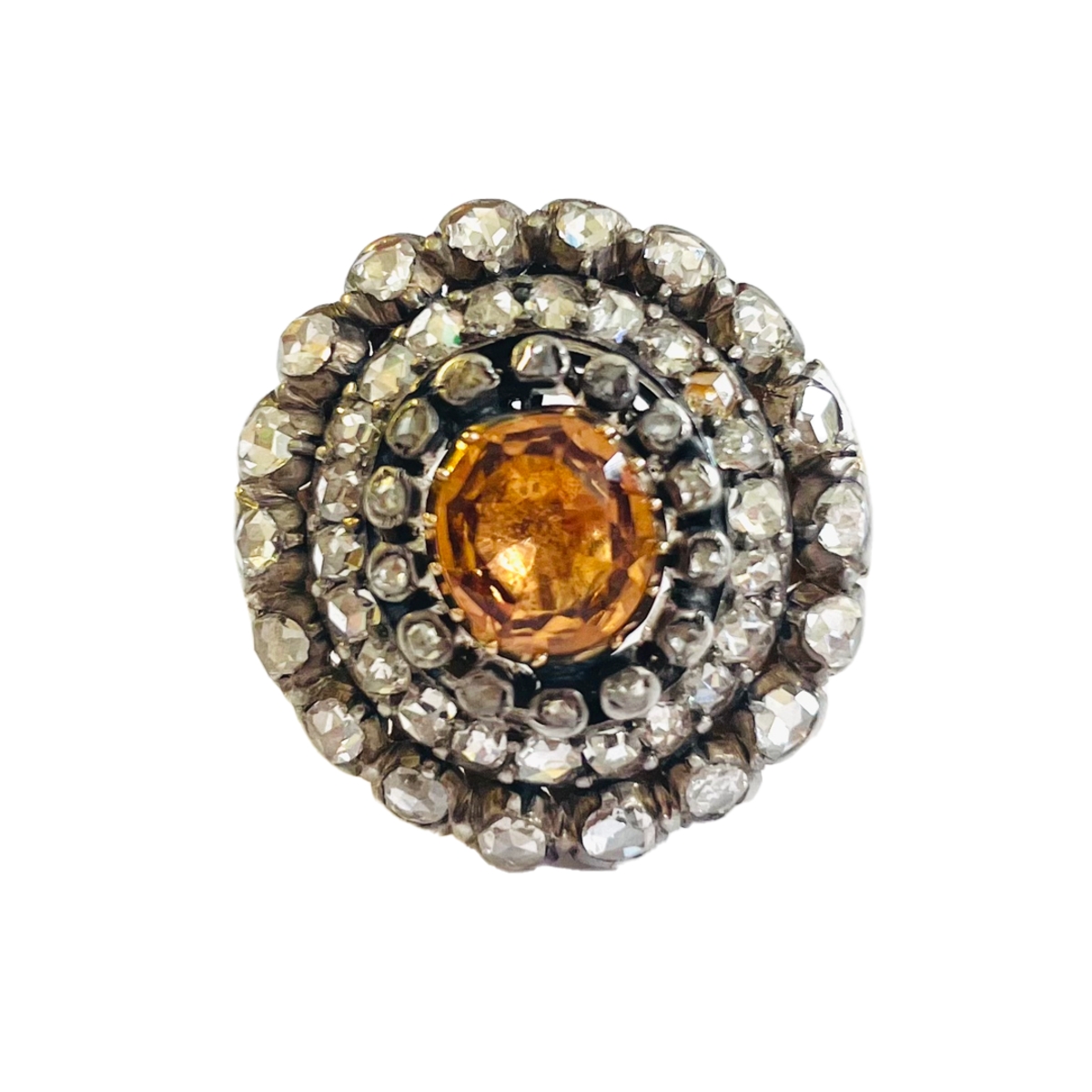 Antique Silver & 14KT Rose Gold Diamond & Imperial Topaz Ring front