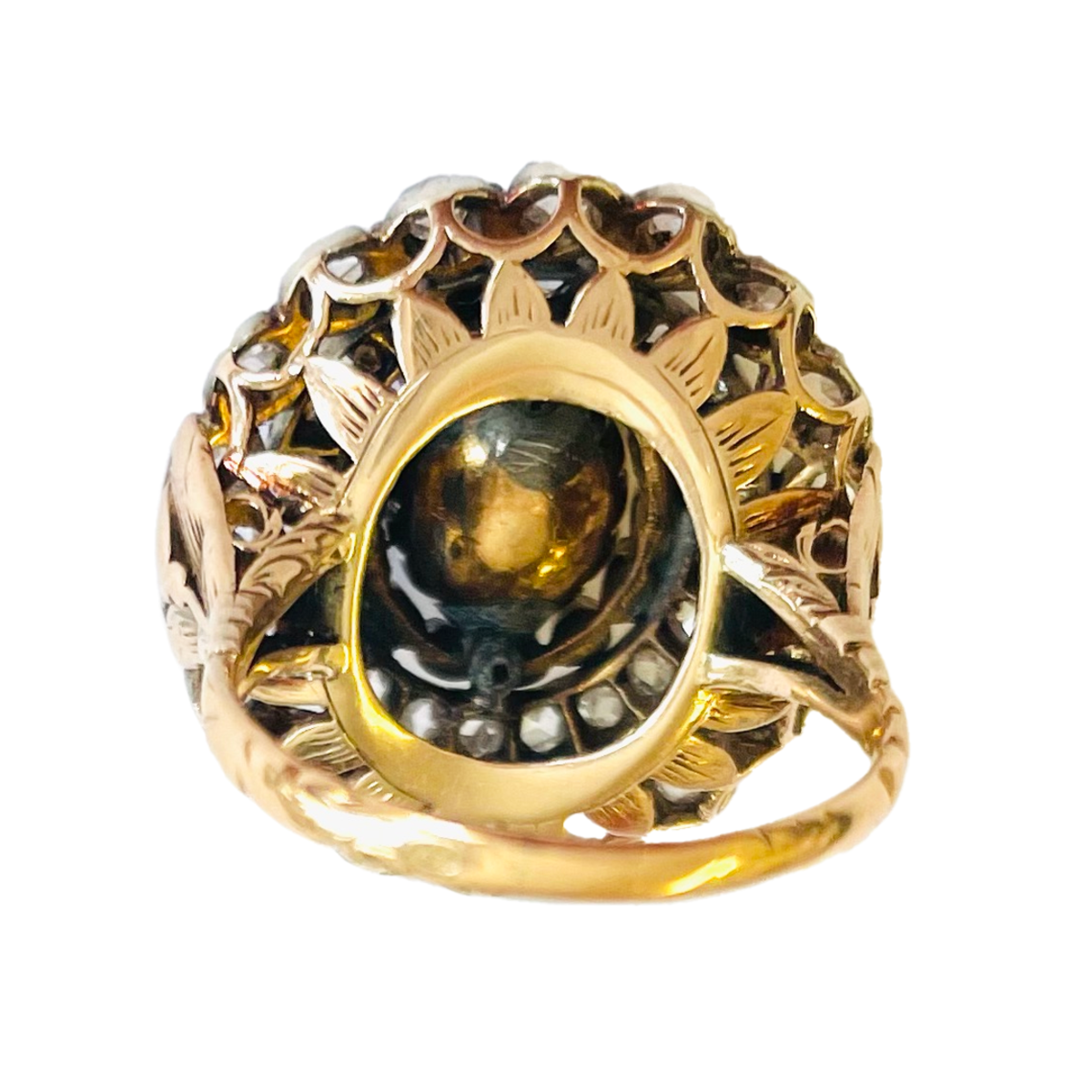 Antique Silver & 14KT Rose Gold Diamond & Imperial Topaz Ring back
