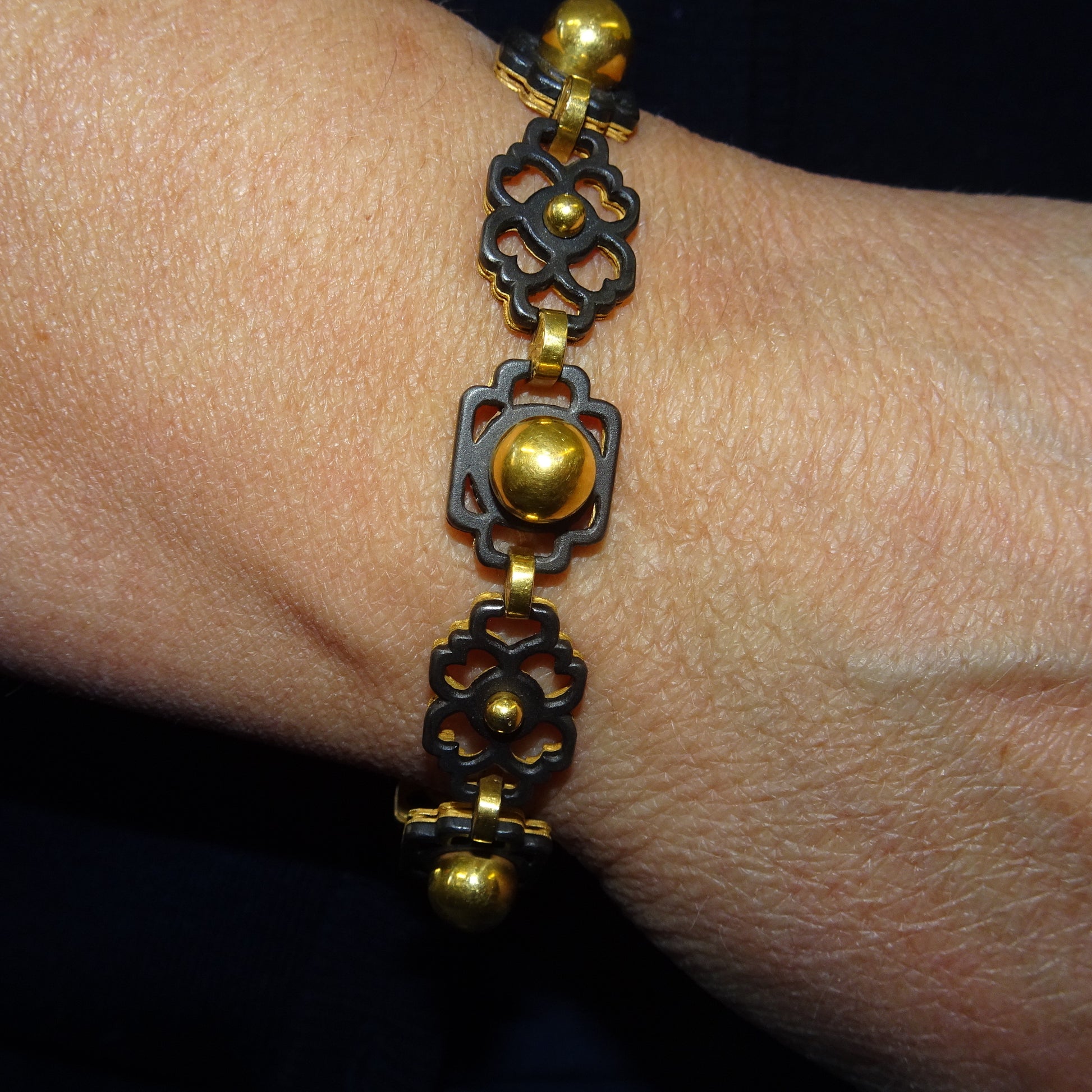 Marsh's Art Nouveau 14KT Yellow Gold Suite bracelet on wrist