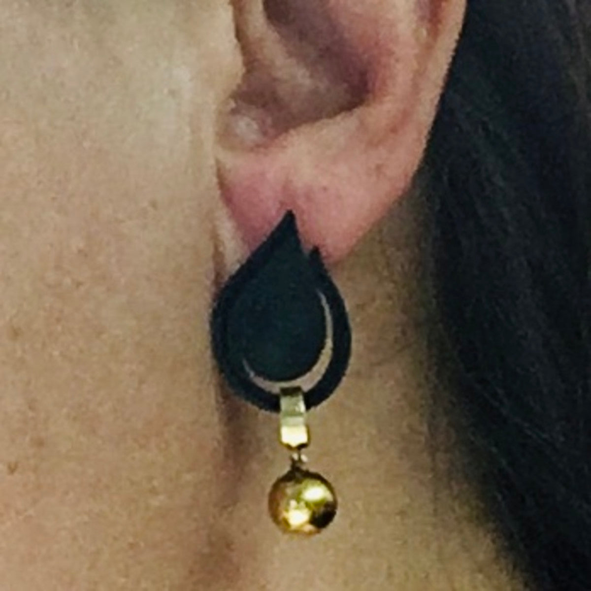 Marsh's Art Nouveau 14KT Yellow Gold Suite earrings on ear