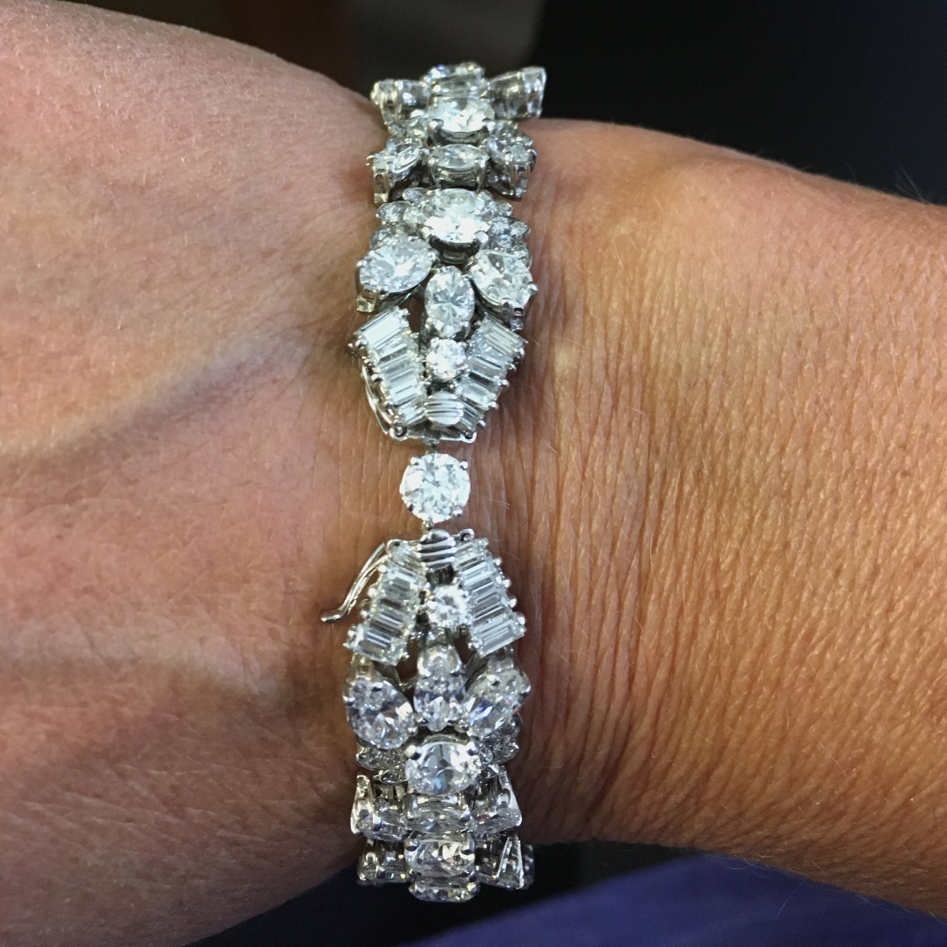 1950s Platinum Diamond Necklace worn as bracelet on wrist