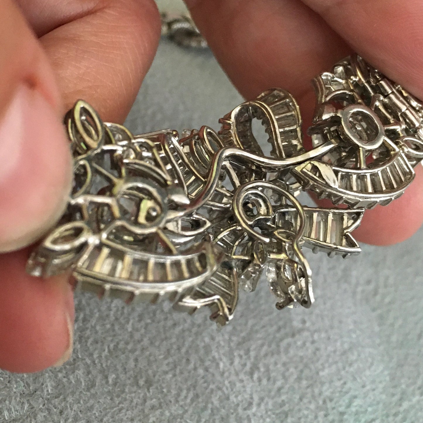 1950s Platinum Diamond Necklace close-up back details