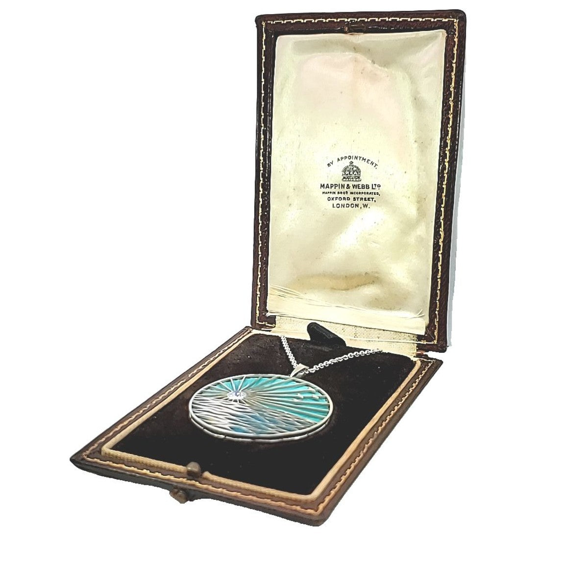 1930s Platinum Enamel & Diamond Pendant in box