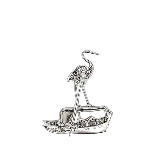 Cartier London 1980s Platinum Diamond Crane Brooch
 back