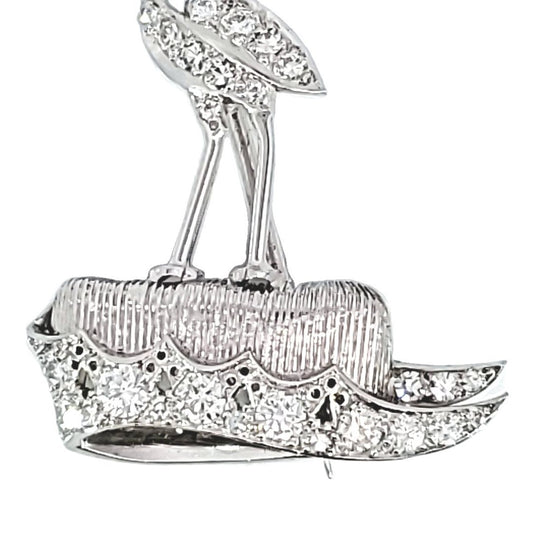 Cartier London 1980s Platinum Diamond Crane Brooch
 close-up details